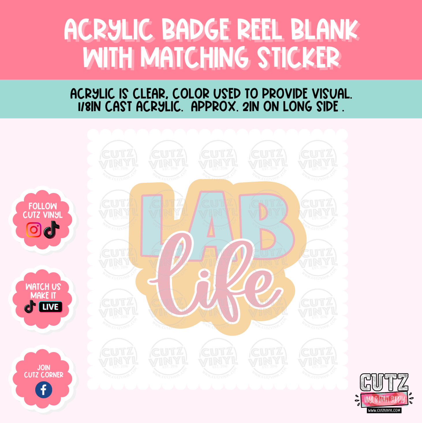 Lab Life - Acrylic Badge Reel Blank and Matching Sticker