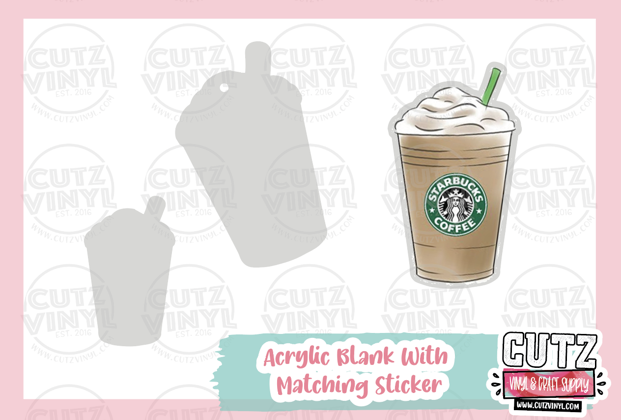 Iced Coffee - Acrylic Badge Reel Blank and Matching Sticker