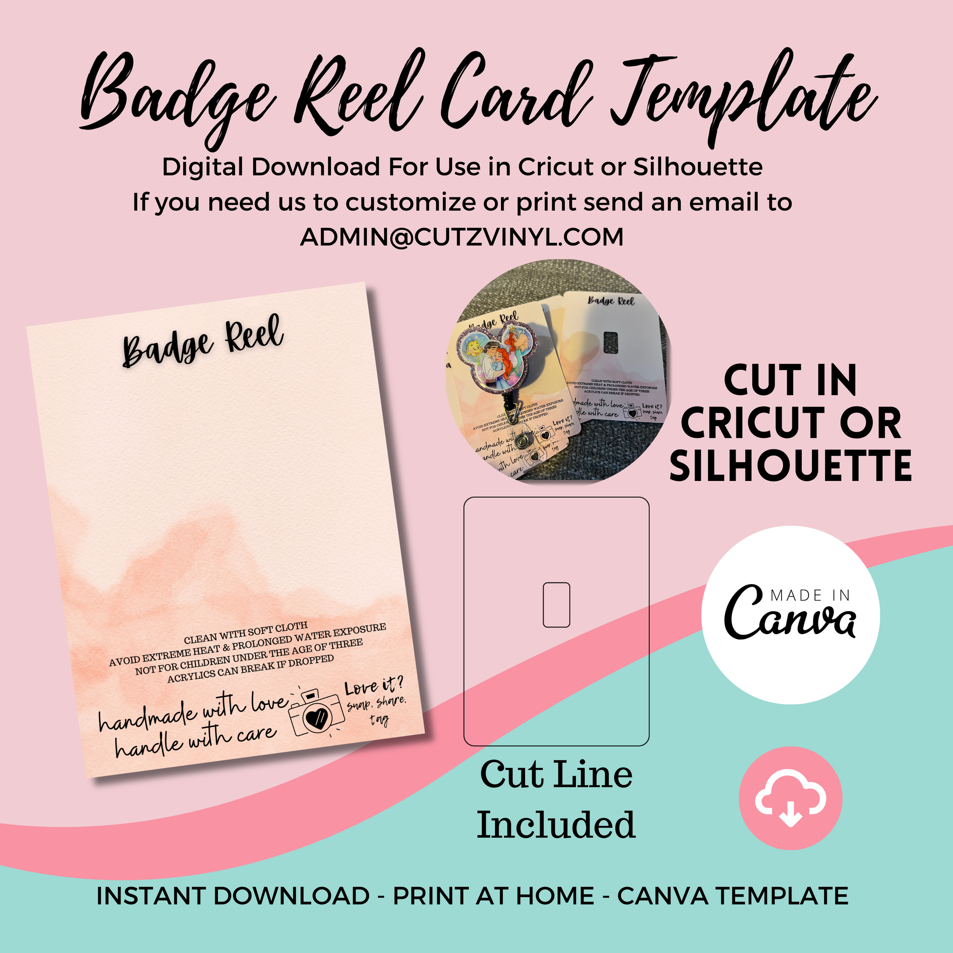 Badge Reel Card Template Pink Blush (DIGITAL DOWNLOAD) – Cutz Vinyl and  Craft Supplies