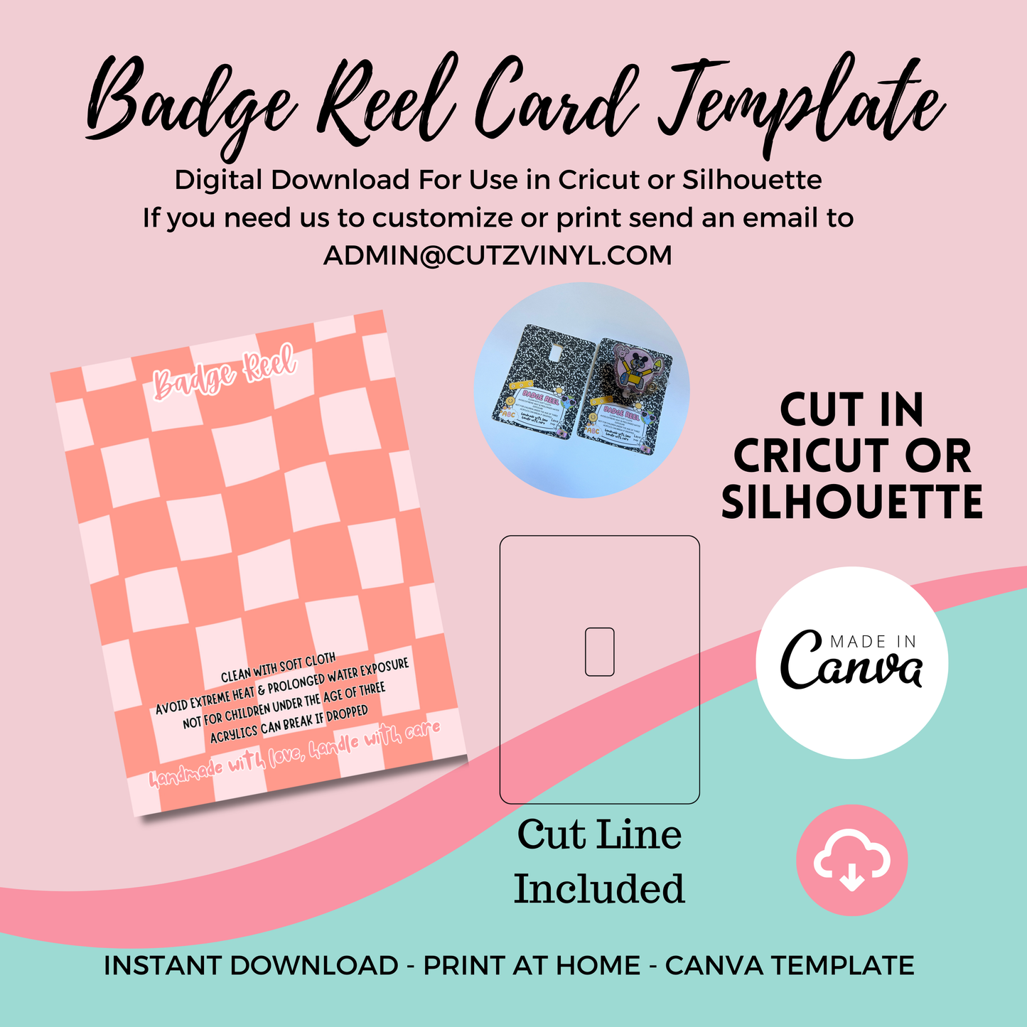 Badge Reel Card Template Pink Check (DIGITAL DOWNLOAD)