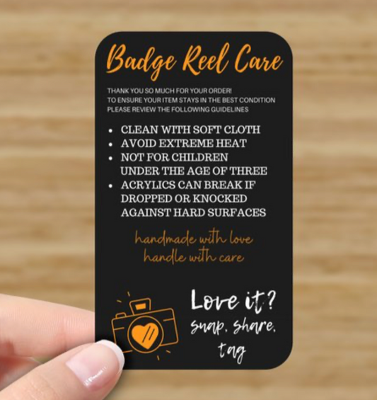 Orange Black Badge Reel Care Cards