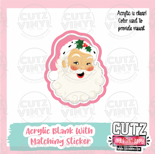 Pink Santa - Acrylic Badge Reel Blank and Matching Sticker