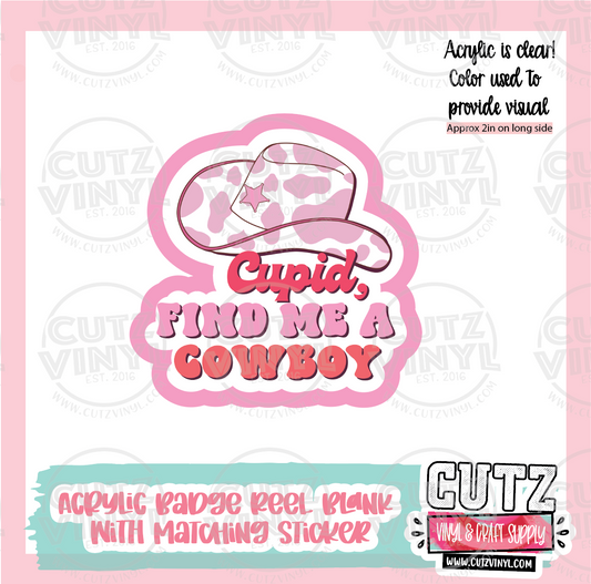 Cupid Cowboy - Acrylic Badge Reel Blank and Matching Sticker