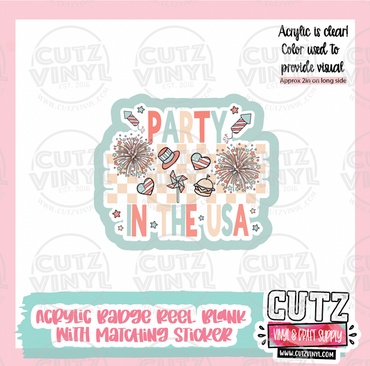 Party in the USA - Acrylic Badge Reel Blank and Matching Sticker