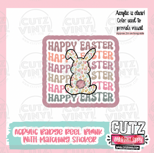 Happy Easter - Acrylic Badge Reel Blank and Matching Sticker