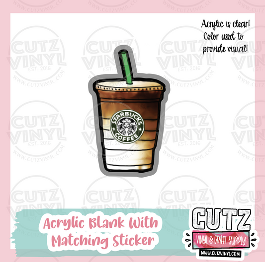 RTS Iced Coffee - Acrylic Badge Reel Blank and Matching Sticker