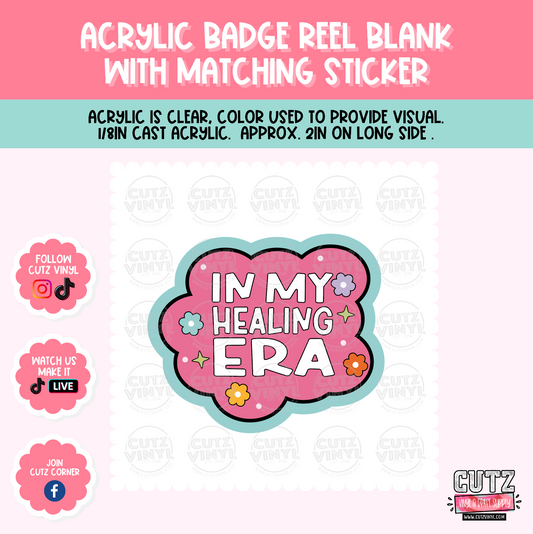 Healing Era Cloud - Acrylic Badge Reel Blank and Matching Sticker