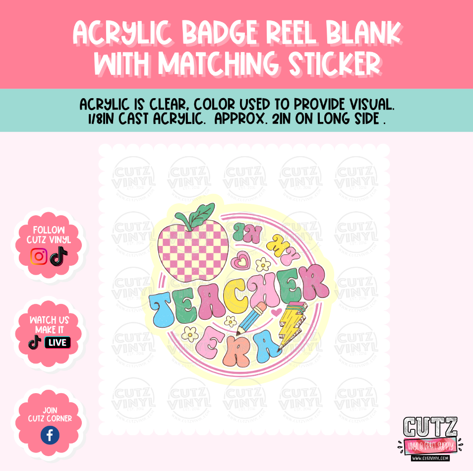 Teacher Apple- Acrylic Badge Reel Blank and Matching Sticker