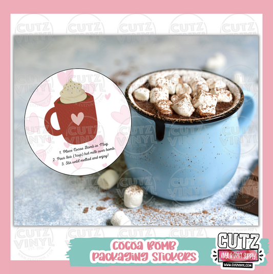 Cocoa Bomb Printed Stickers (No Lamination) -Hearts