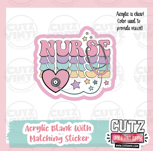 Nurse Retro - Acrylic Badge Reel Blank and Matching Sticker